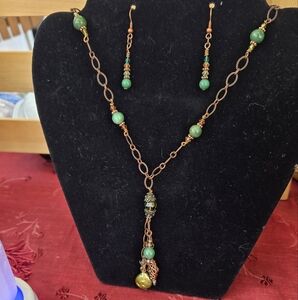 Vintage Tassel Bead Copper Necklace Set